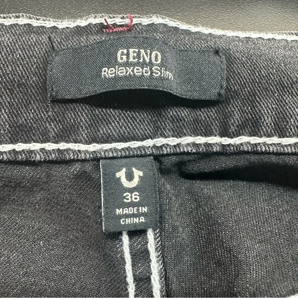True Religion Mens Geno Relaxed Slim Jeans 36x30 Gray Black Wash Cotton Blend